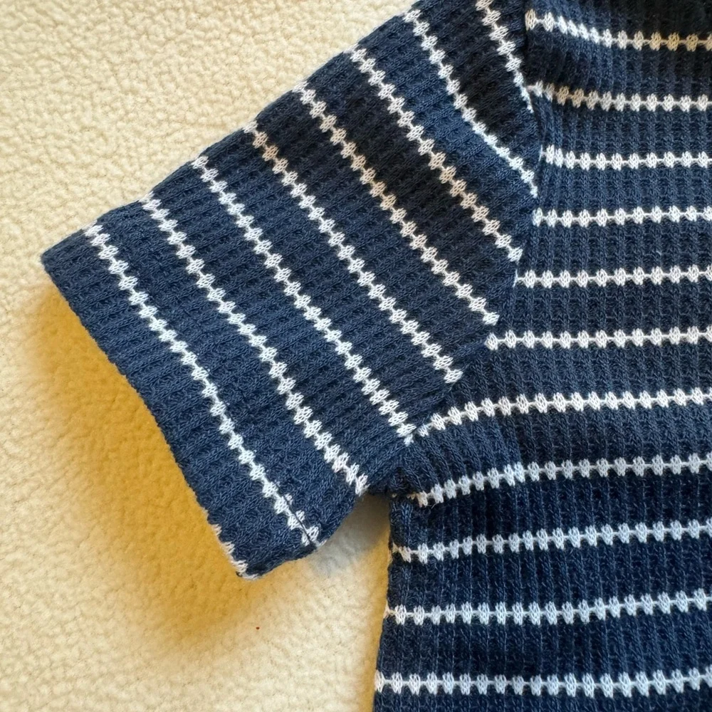 Okie Dokie Baby Boys Short Sleeve Blue White Striped Romper 9m NWT